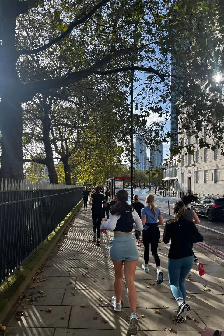Group walking together in varied weather conditions